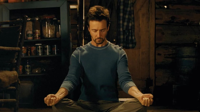 Edward Norton meditating as Bruce Banner in The Incredible Hulk