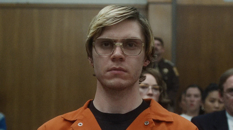 Monster: The Jeffrey Dahmer Story Dahmer sits in a courtroom