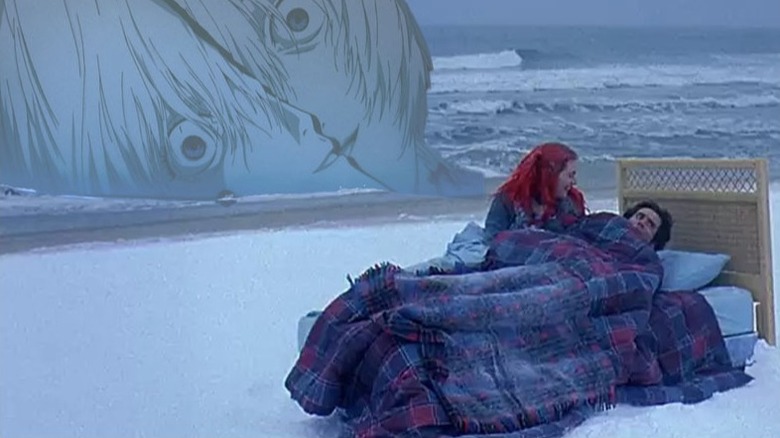 Eternal Sunshine of the Spotless Mind Clementine Joel bed on the beach End of Evangelion Lilith head