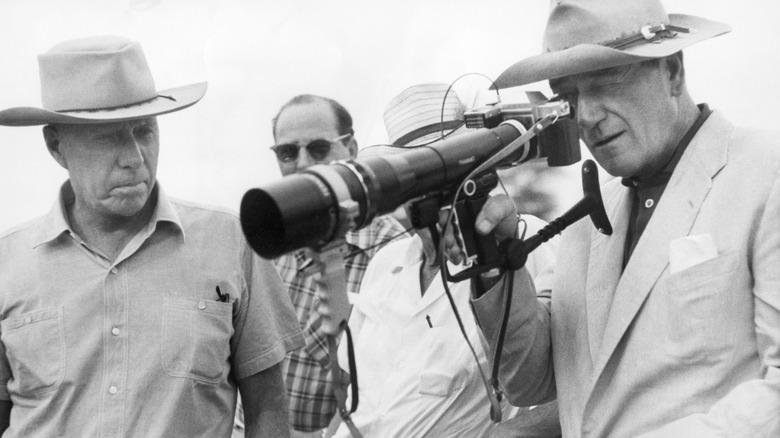 Howard Hawks and John Wayne on set